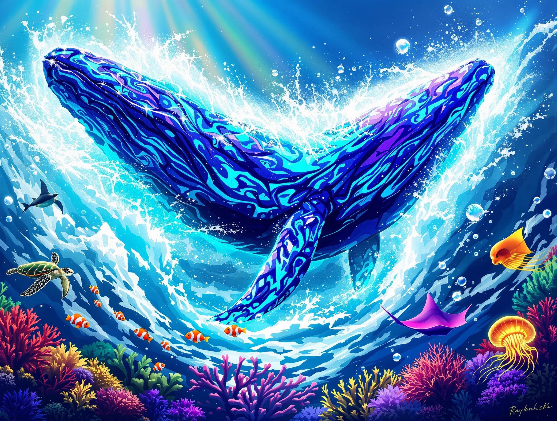 AI-generated portrait of a cared-for whale